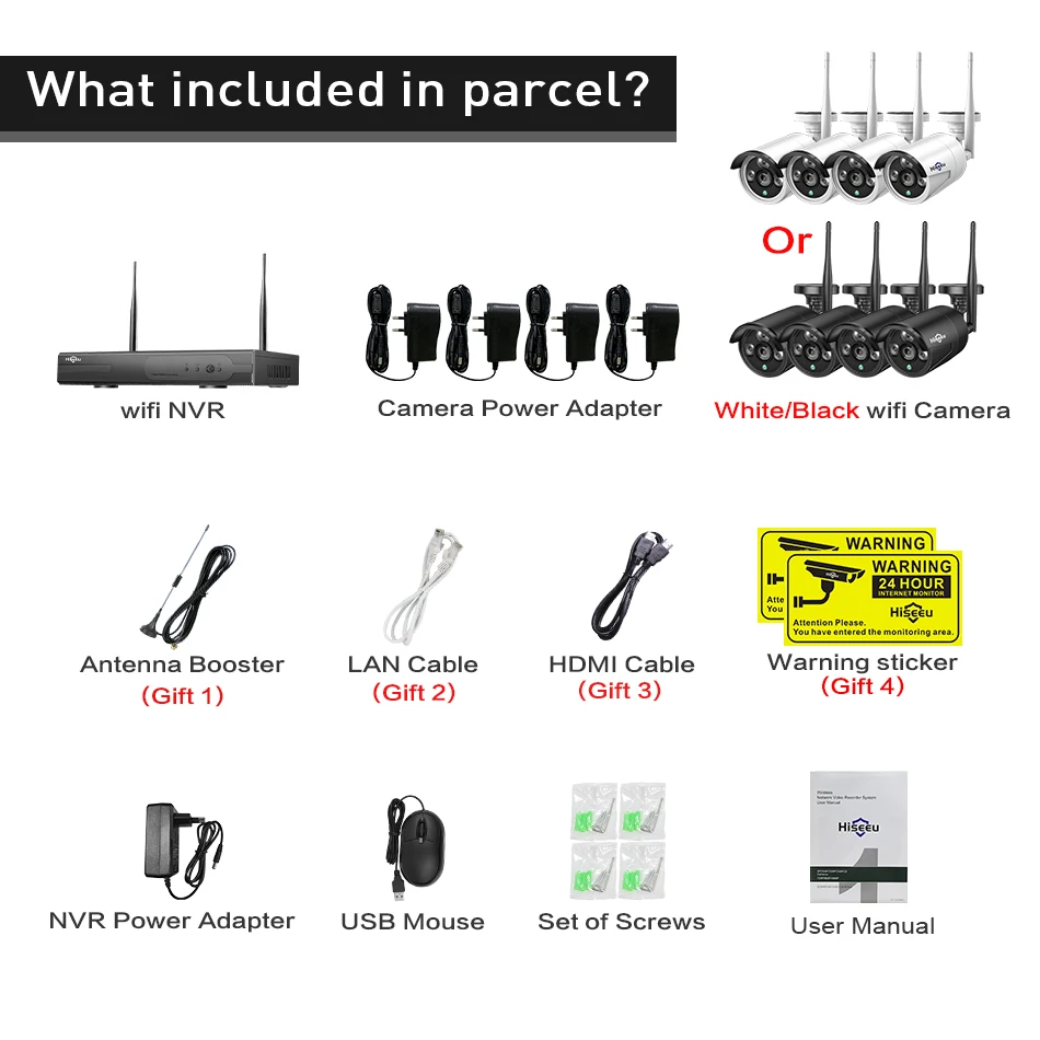 Hiseeu Wireless CCTV camera System 960P 4ch 1.3MP IP Camera waterproof outdoor P2P Home Security video Surveillance Kits | Безопасность