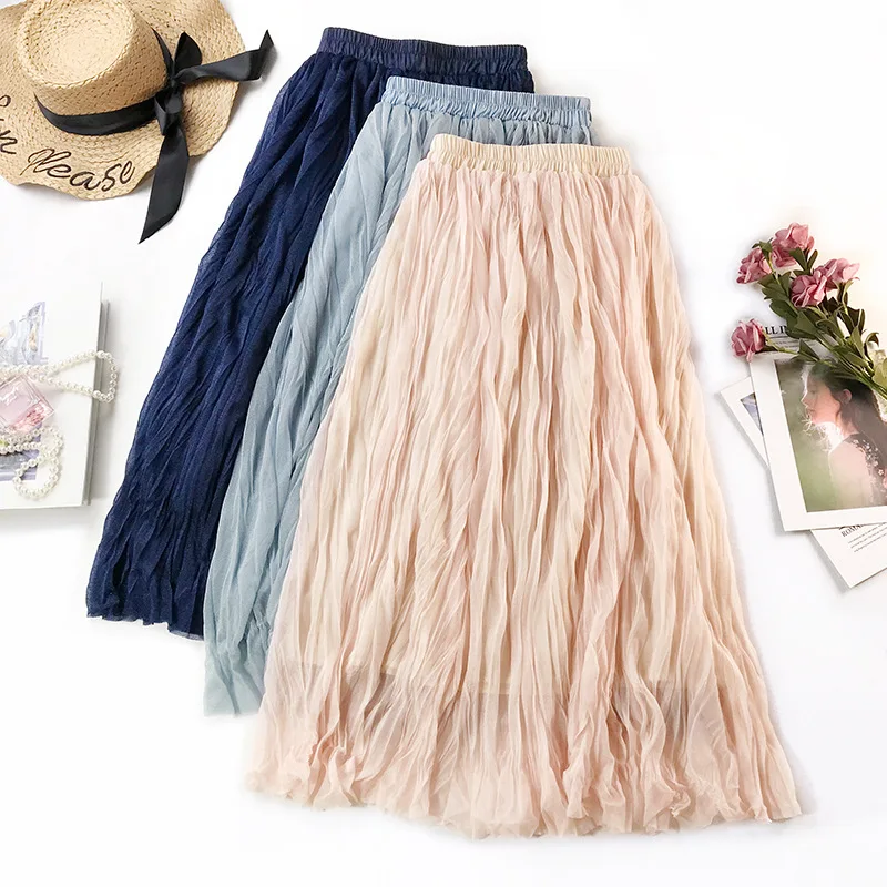 2019 модная женская сетчатая вуаль юбка корейская длинная темпераментная