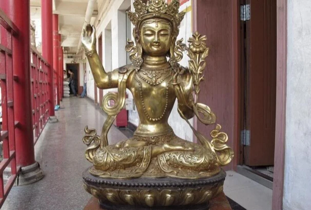 

song voge gem S1223 Tibet Buddhism fane Copper Bronze Gild Manjushri GuanYin Kwan-Yin Buddha Statue