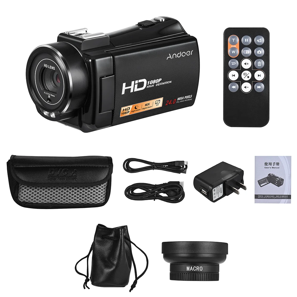 Andoer HDV V7 PLUS 1080P Full HD 24MP домашняя Портативная Цифровая видеокамера Night Visionn + 0.45X