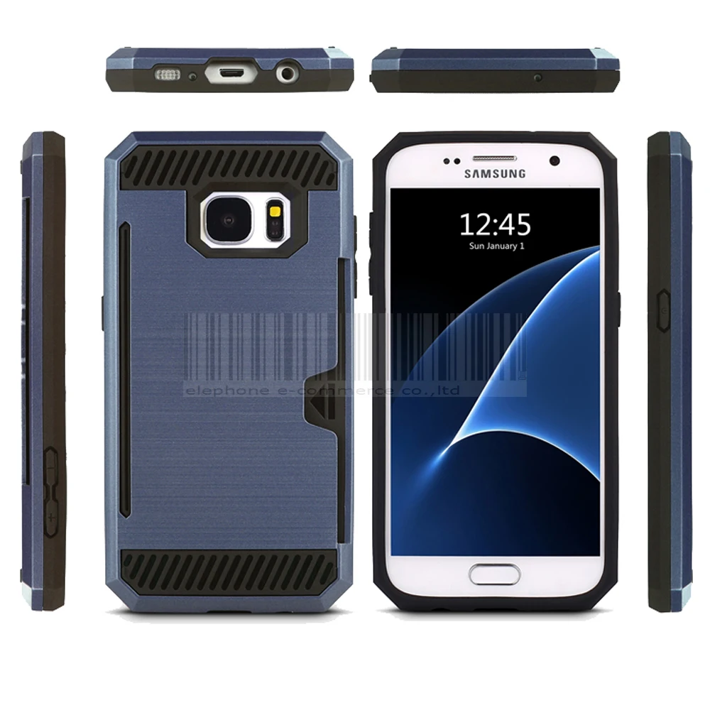 Mix Color Dual Layer Shockproof Hybrid Brush Card holder Back Case Cover For Samsung Galaxy S7 G930 G9300 With Films+Stylus |