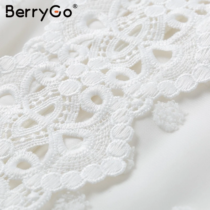 BerryGo элегантное шифоновое белое платье с рюшами женское сексуальное кружевное платье в горошек с длинным рукавом женское роскошное тонкое вечернее платье