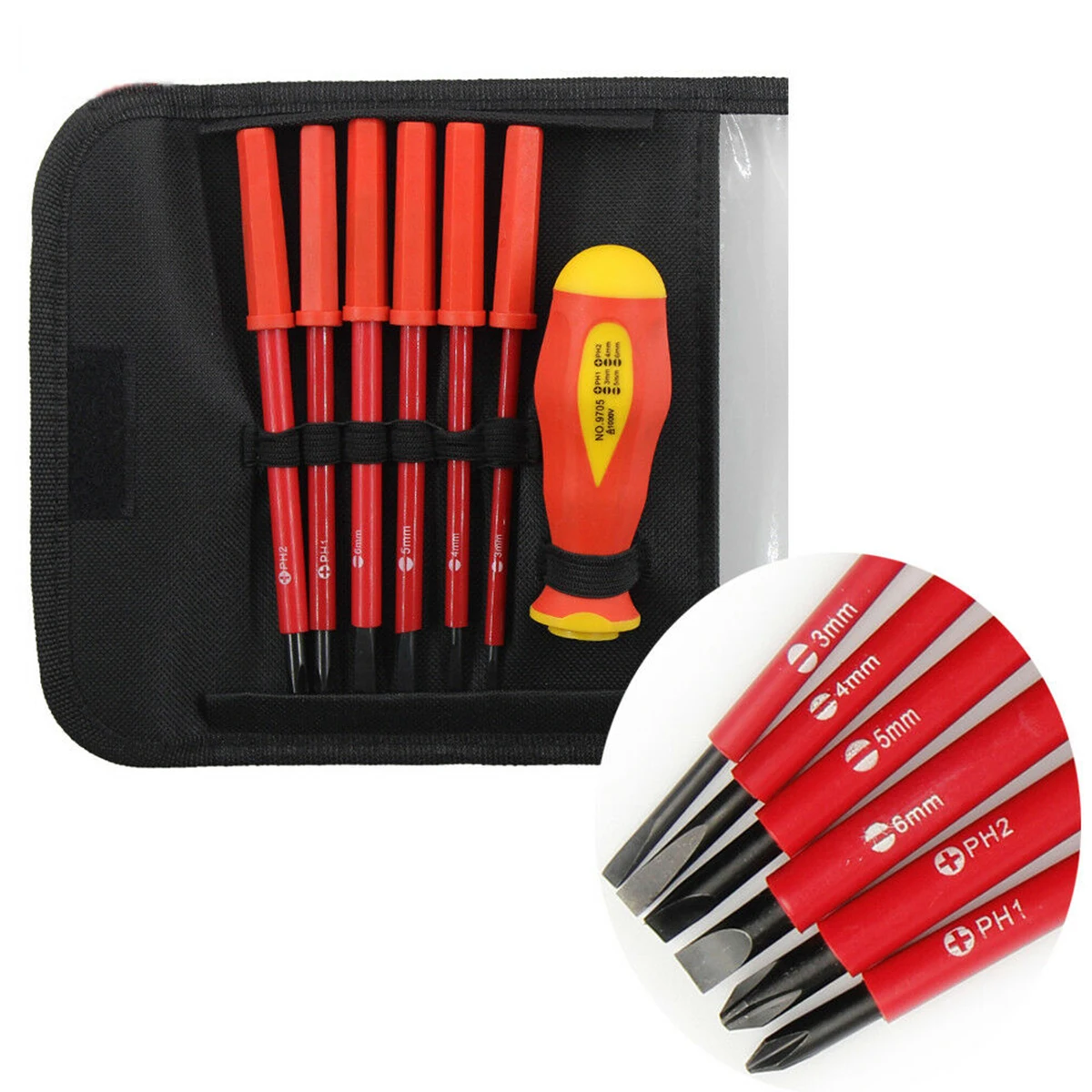 

7PCS Fully Insulated Withstand Voltage 1000V Interchangeable SL PH Electricians Screwdriver Multi-function Combination Tool Set
