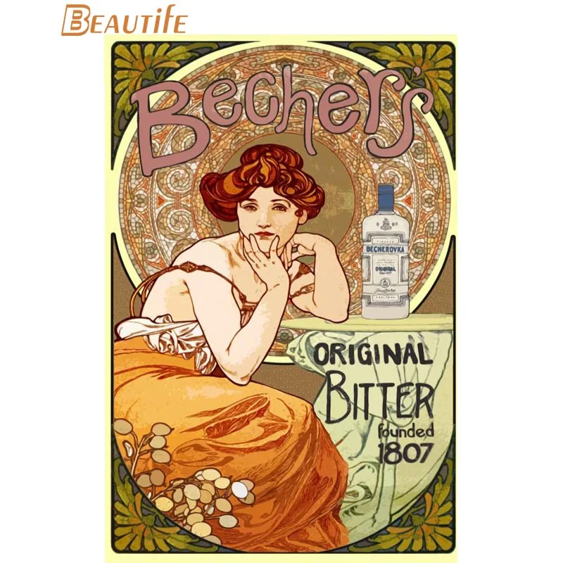Горячая на заказ absinthe плакат в стиле АР-нуво Плакат Украшение дома Модная шелковая ткань настенный плакат на заказ плакат