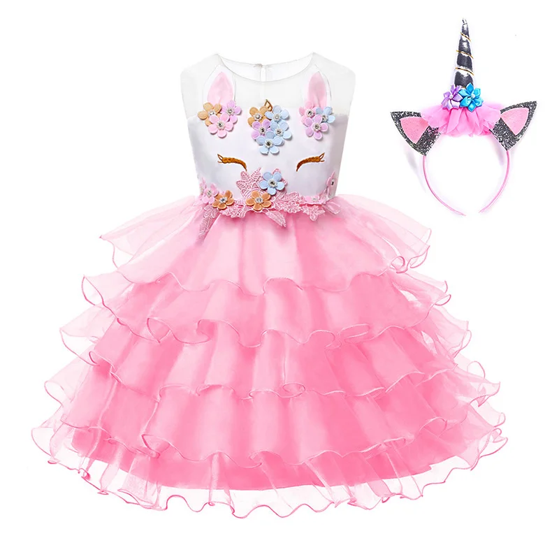 YOFEEL Kids Unicorn Dress for Girls Layered Embroidery Fancy Ball Gown Princess Dresses Unicornio Party Wedding Costumes | Детская