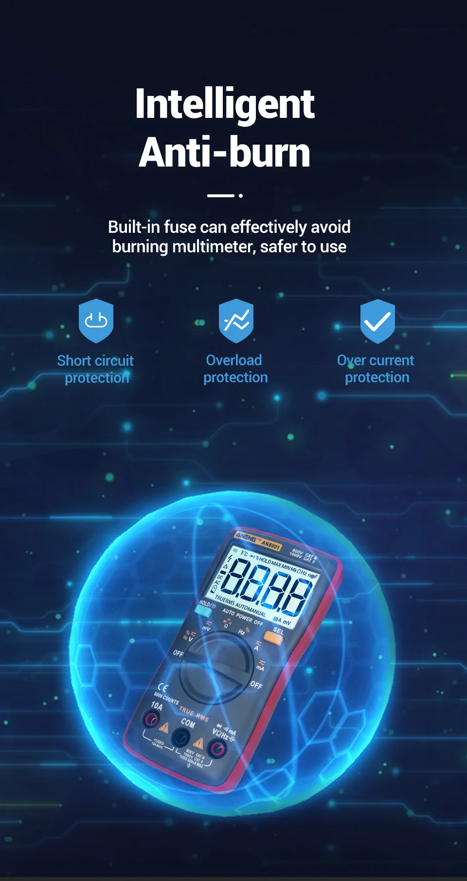 ANENG AN8001 True-RMS мультиметр цифровой multimeter транзистор тестер esr мультиметр digital multimeter провода для мультиметра указатель напряжения transistor capacitor tester dc dc мультитерка ZT102/RM102