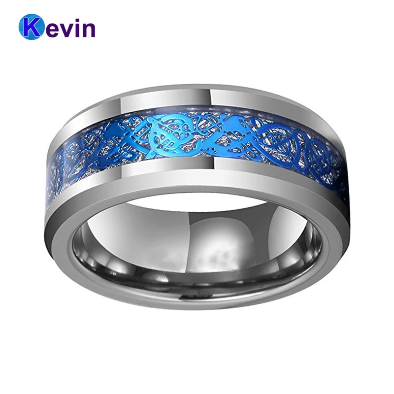 Женские обручальные кольца Engagemnet, вольфрамовые мужские кольца с ярким метеоритом и инкрустацией голубого дракона