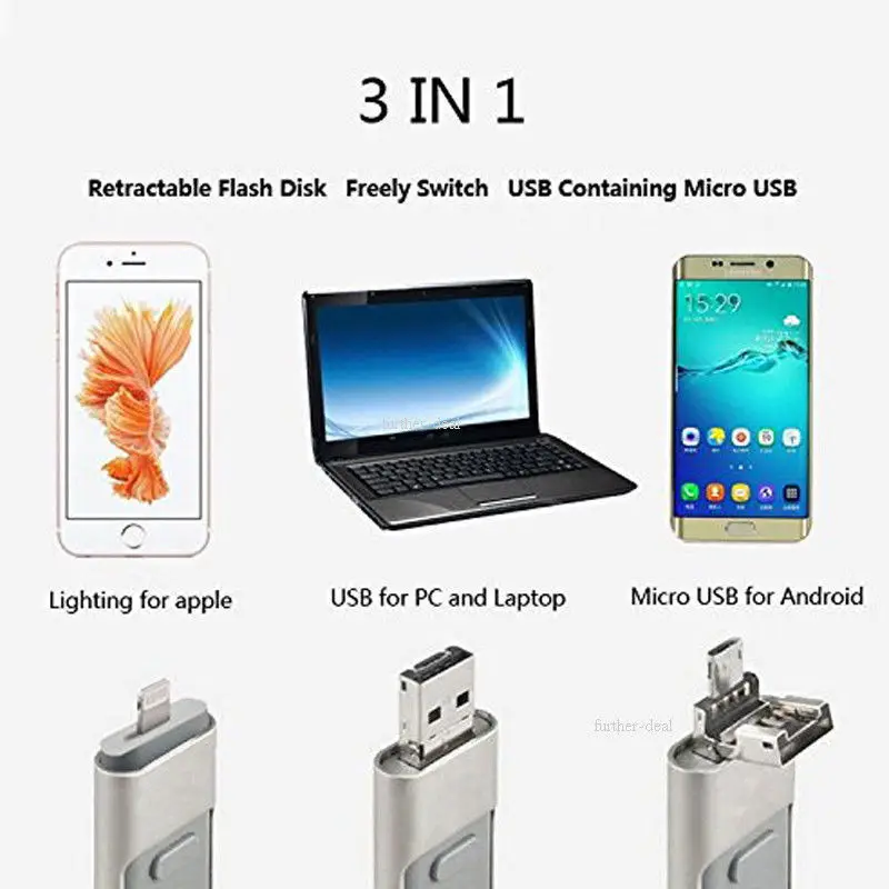 Новый 2017 i-flashdrive 3 в 1 USB флэш-накопитель 8 ГБ 16 32 64 Гб 128 OTG для iphone 7/7s/6/6s/plus Mirco otg ipad /