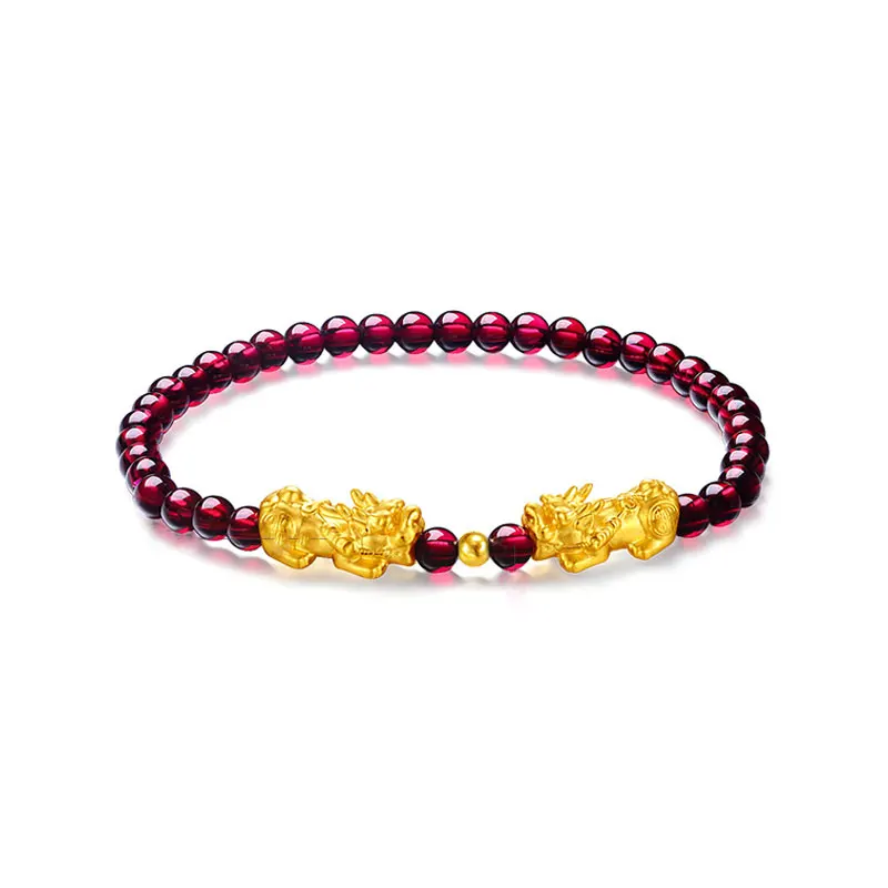 FNJ 24k золотой браслет Pixiu для женщин ювелирные изделия Новая мода 18k бисер