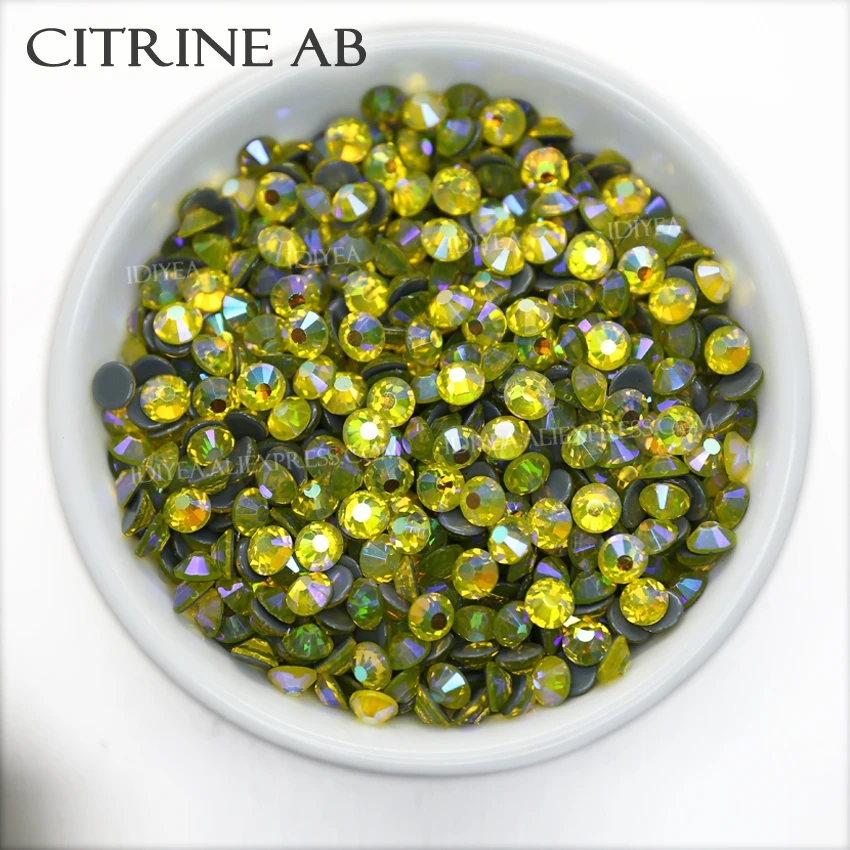 Цитрин AB Горячая фиксация стразы с плоской задней стороной стеклянная вышивка