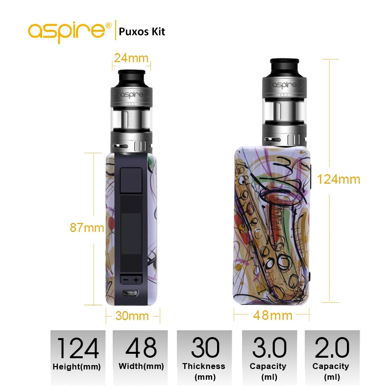 Новейшая электронная сигарета Aspire Puxos комплект Vape 0.5ohm сабомный атомайзер 3 мл/2 мл