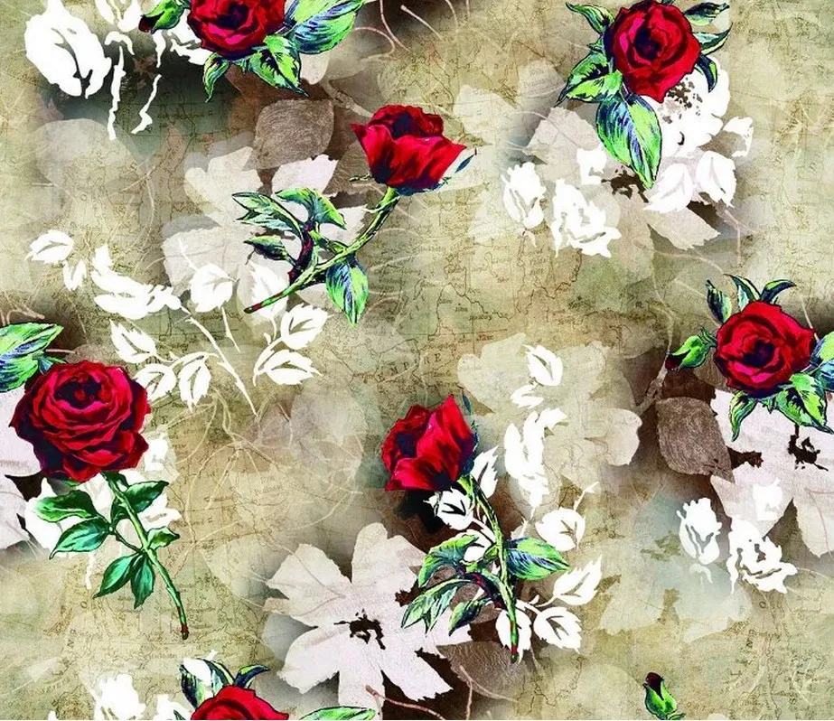 Telas фиолетовая цифровая печать красная Роза эластичная атласная ткань