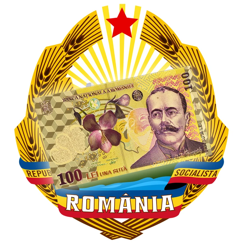Новое поступление обычная Золотая фольга из Румынии цвет 100 Рон банкнота