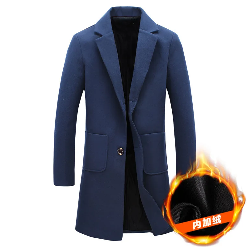 2018 new men's winter solid color thick long trench coat fashion casual cashmere warm jacket Men's large size coatS-5XL | Мужская