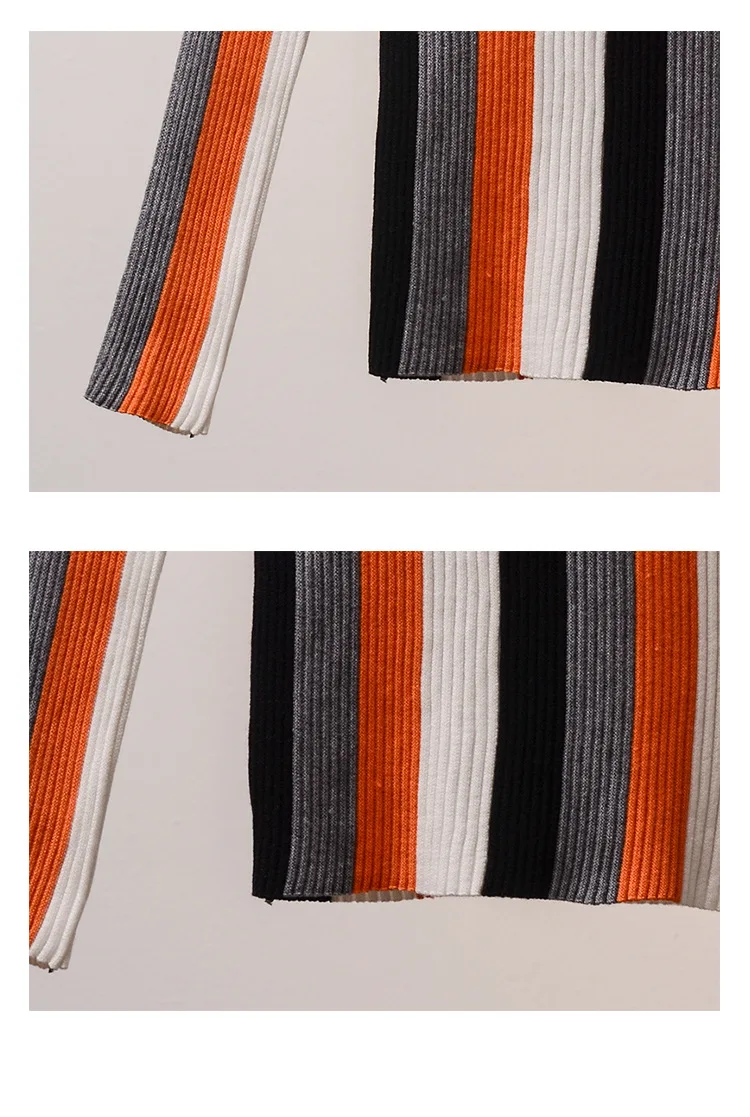 2018 Women Vertical Striped Patchwork Sweater Autumn Winter Turtleneck Long Sleeve Knitted Cool Pullovers Tops Korean | Женская одежда