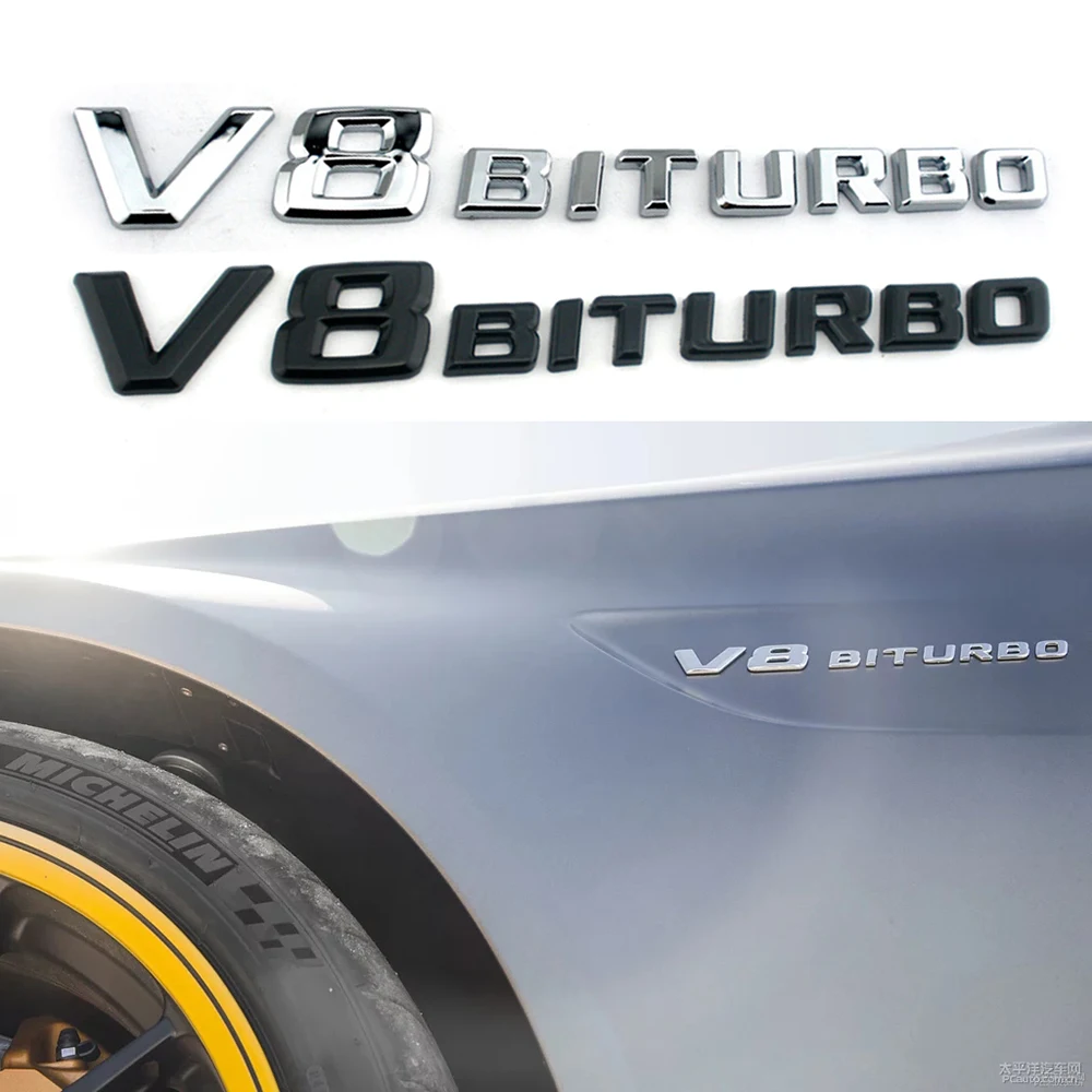 V8 BITURBO Автомобильный логотип значок наклейка для Mercedes Benz AMG W166 W176 W169 A180 C180 E300 GLC E350