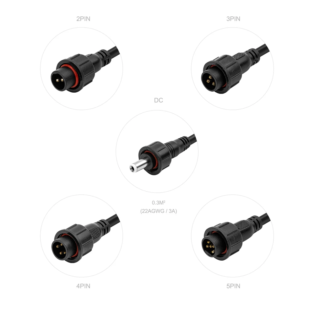 5 пар 2pin/3pin/4pin/5pin/DC водонепроницаемый разъем мужской и женский 0,3 мм-0,75 мм черный/белый цвет водонепроницаемый для IP65/IP67 ленты