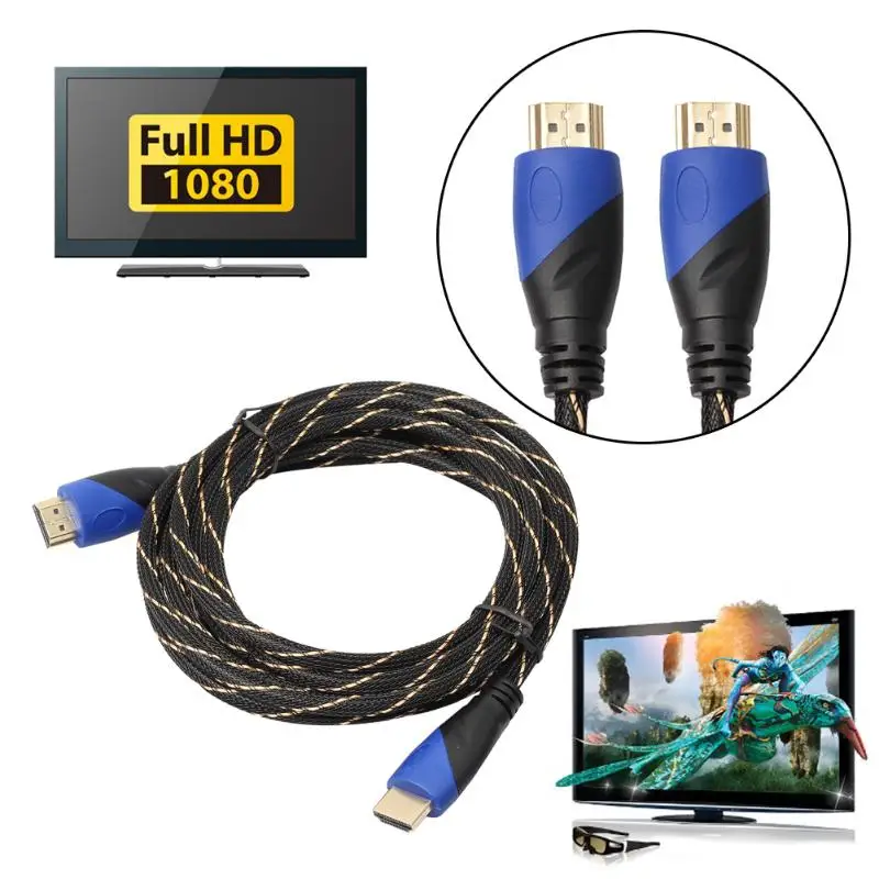 Плетеный HDMI совместимый кабель видеокабели с позолоченным покрытием V1.4 AV HD 3D для