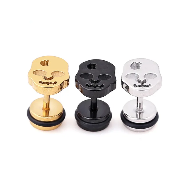 Punk Skull Man Women's Stud Earrings Stainless Steel Gold/Silver/Black Gothic Vintage Body Piercing Brincos for Gift Party | Украшения
