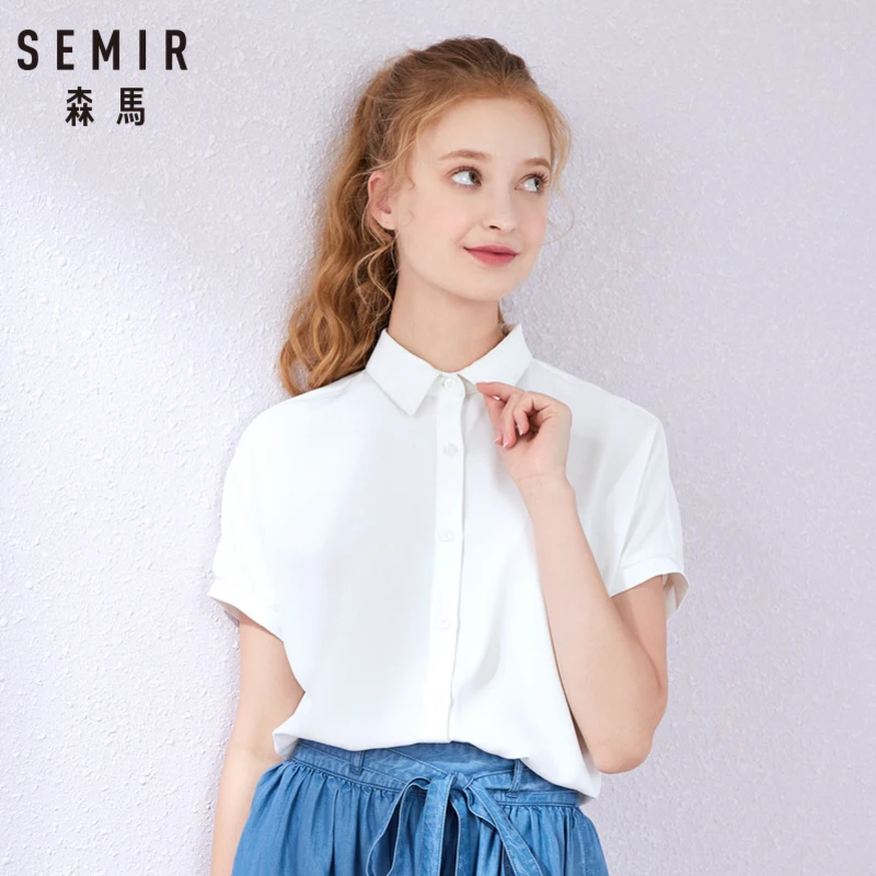Женская рубашка с коротким рукавом SEMIR шифоновая отворотом для колледжа лета 2019 |