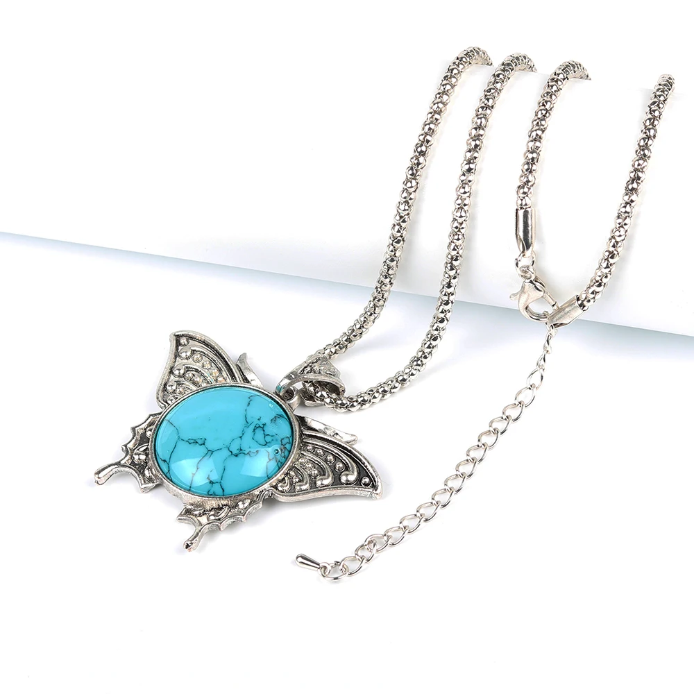 Форме бабочки Круглый Бирюзовый Choker Кулон Ювелирные Наборы Содержит Серьги