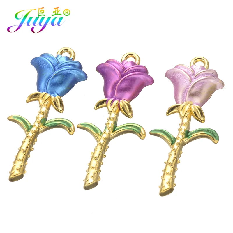 

DIY Oil Drop Craft Jewelry Findings Enamel Rose Flower Charm Pendants Accessories For Women Bracelets Neckalce Earring Making