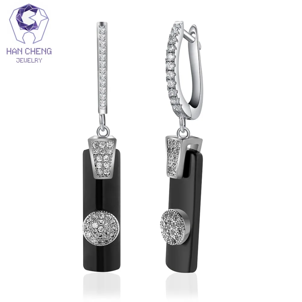 HanCheng новые модные серебряные длинные висячие керамические квадратные серьги с