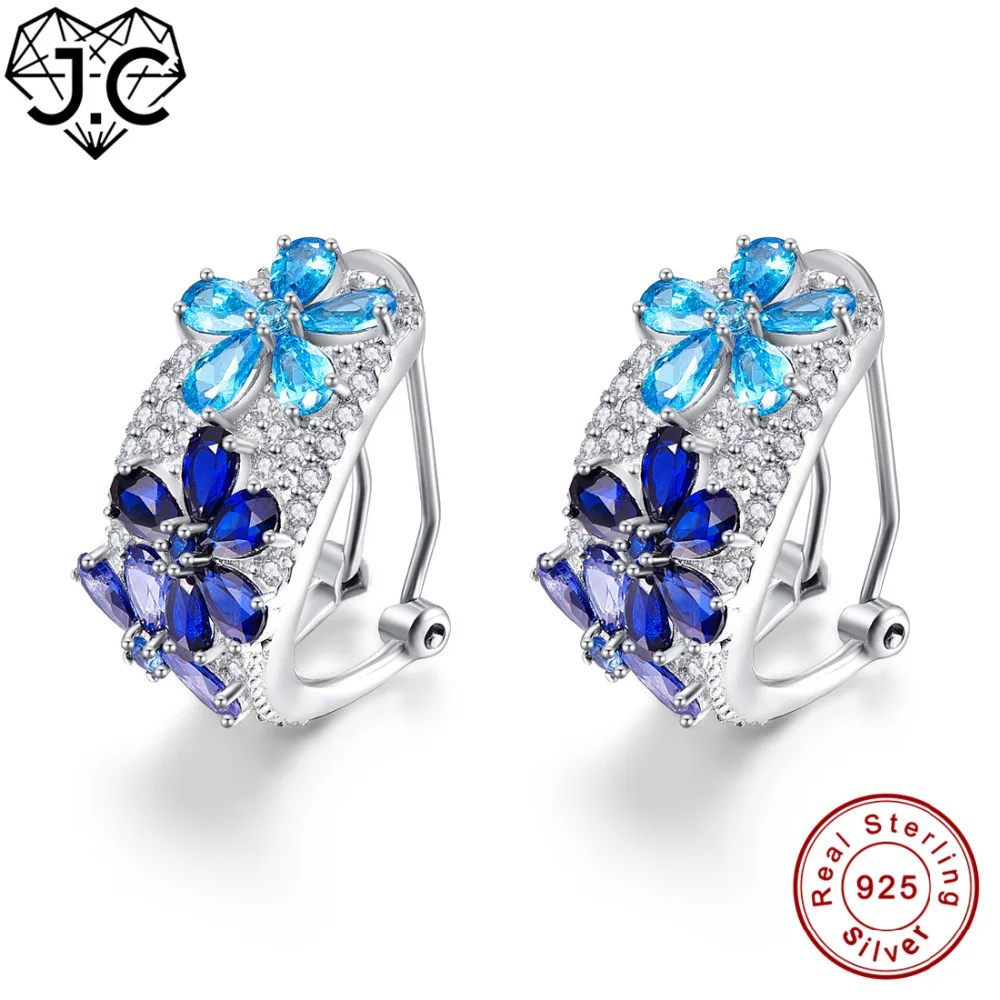 

J.C for Women Sapphire Blue Ruby Pink Topaz Genuine Solid 925 Sterling Silver Earrings Fine Jewelry Earrings Free Shipping