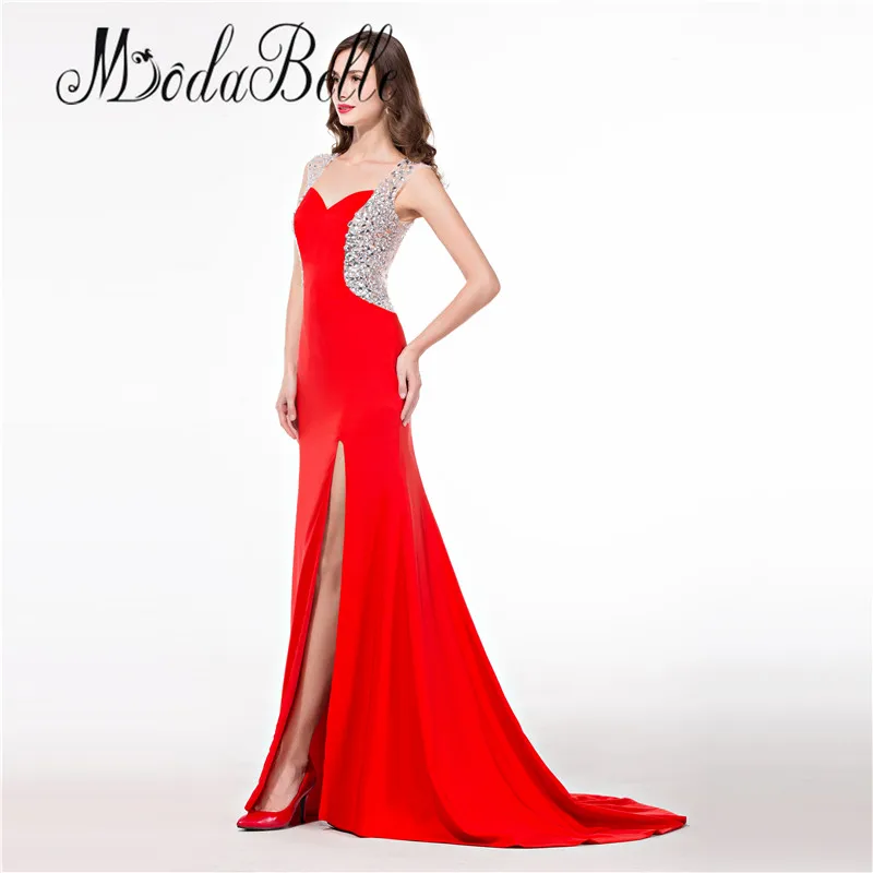2017 Реальные изображения красные вечерние платья Длинные русалки с открытой