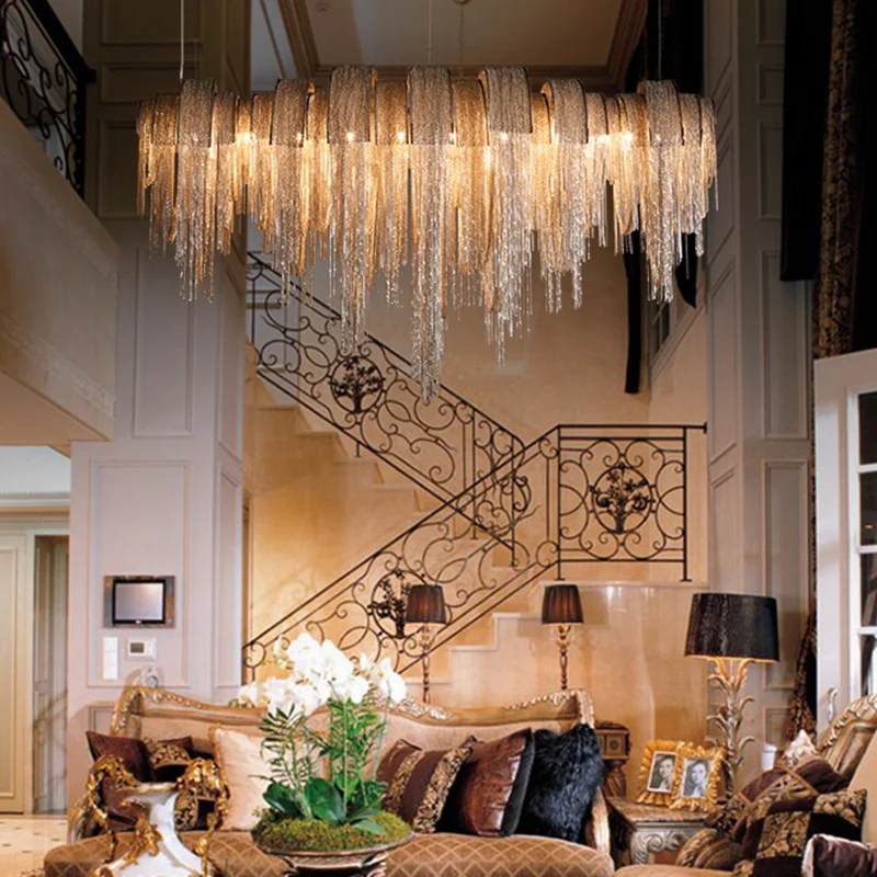 

wongshi Gold Silver Aluminium Chain Pendant Light Atlantis Pendant Lamp For Villa Hotel Restaurant Chain Store Droplight