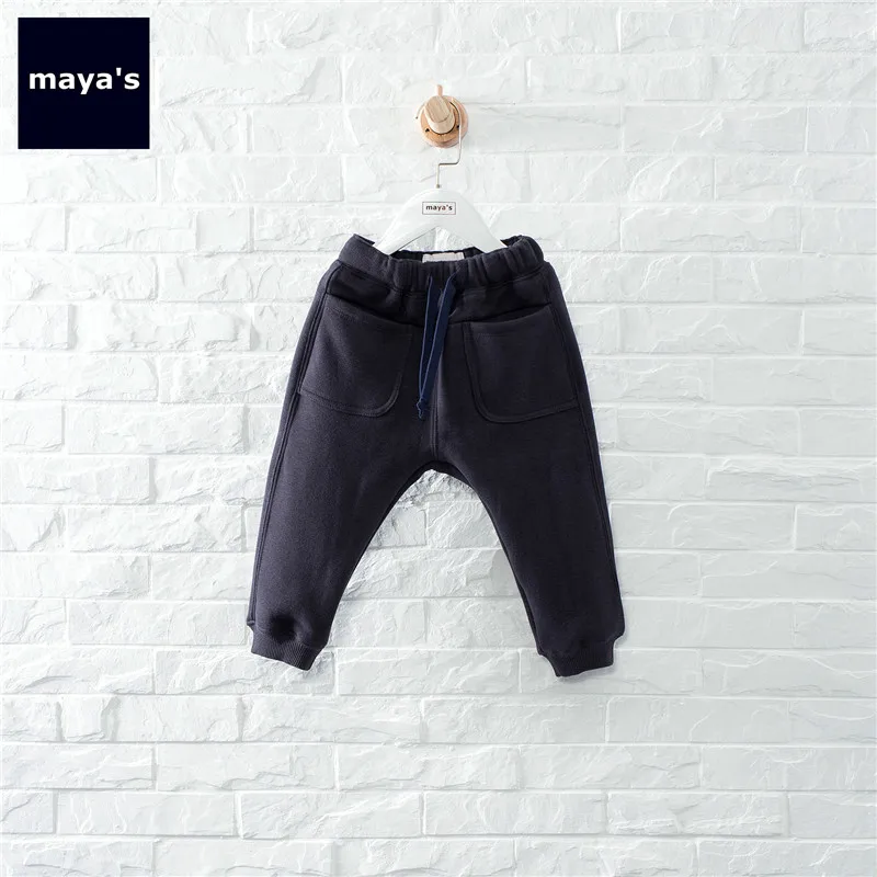 Mayas/Новые модные хлопковые зимние штаны для мальчиков Осенние Теплые однотонные утепленные штаны для девочек базовый карман для детей 81222