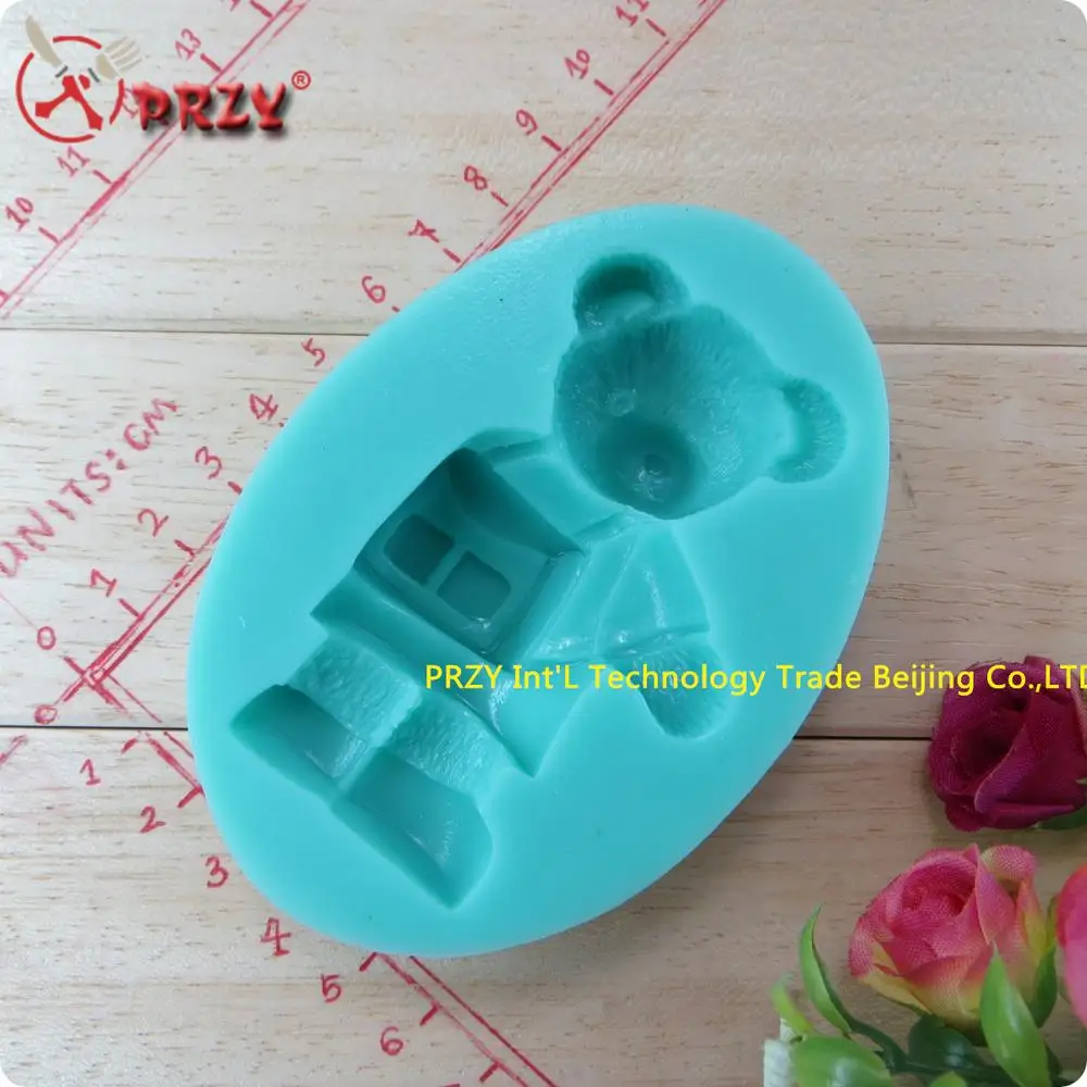

Baby bear went to school wholesale hot sale chocolate silicon mold fondant Cake decoration mold (si266)