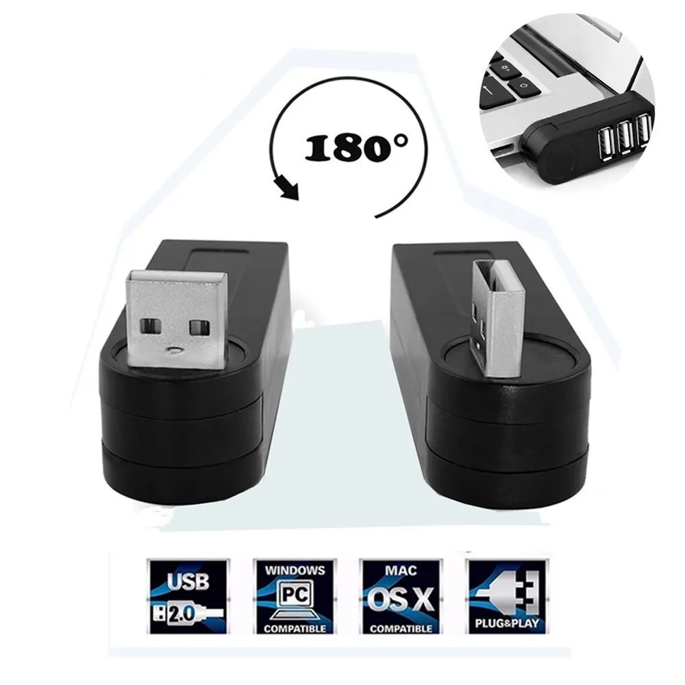 CHYI микро мульти порт Usb 2 0 хаб 3 порта мини вращающийся Usb2.0 способный сплиттер ПК