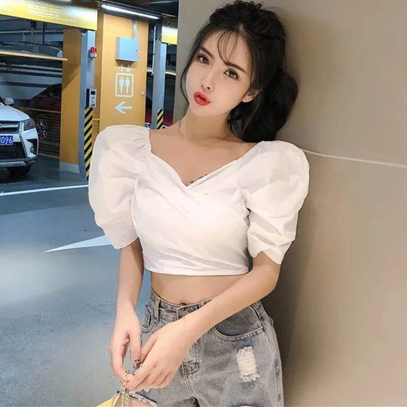 2019 сексуальные короткие топы с открытыми плечами летние женские белые пышными