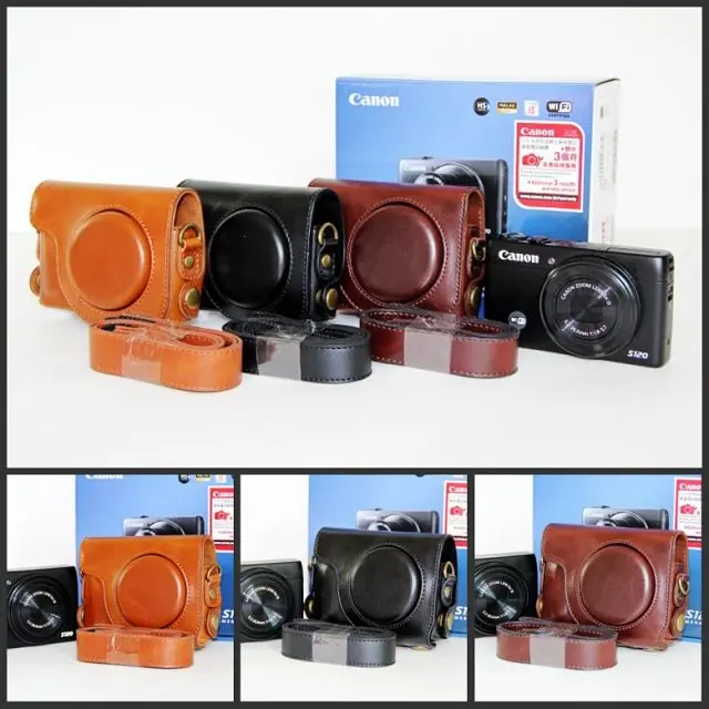 حقيبة كاميرا كانون Powershot s110 S120 ، جلد Pu عتيق ، حزام ، أسود ، بني ، قهوة