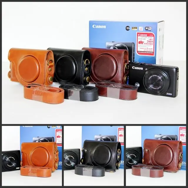 Винтажный чехол для камеры Canon Powershot s110 S120 из искусственной кожи с ремешком черный