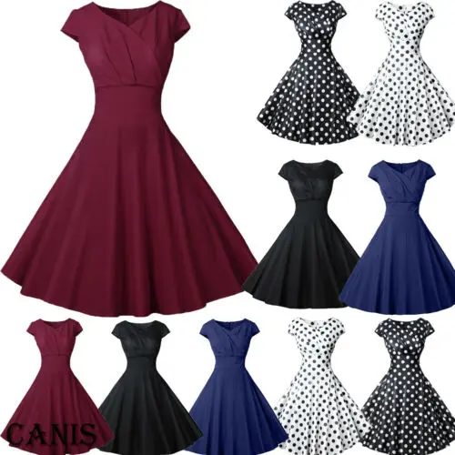 Женское винтажное платье ретро в горошек без рукавов|Женские платья| |