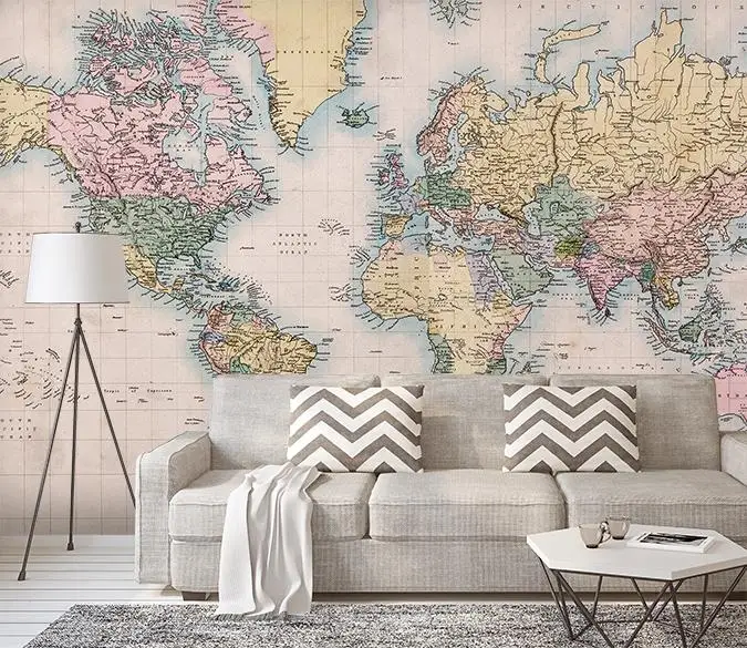 

[Self-Adhesive] 3D World Map Pink 13 Wall Paper mural Wall Print Decal Wall Murals
