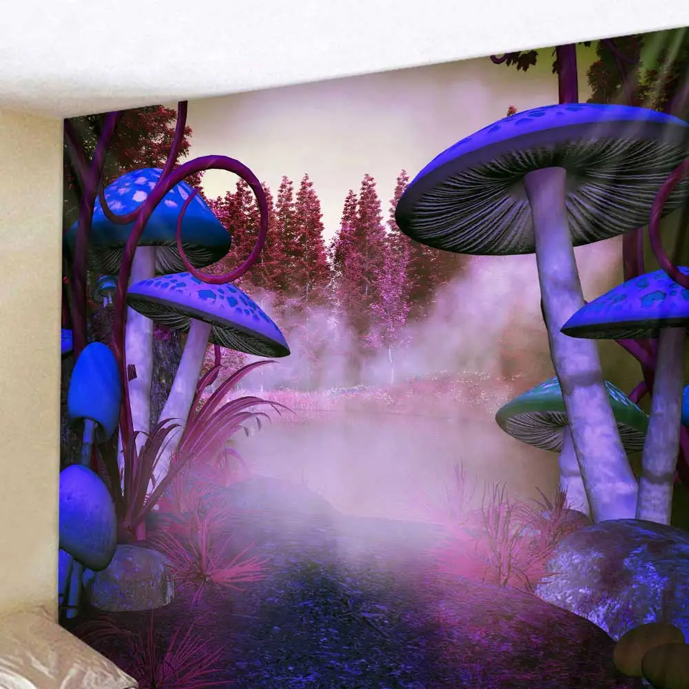 Cilected Magical Mushroom Wall Decor Tapestry Hanging 100% Polyester Blue Art Tapestries Vintage Home Decoration 200x150cm | Дом и сад
