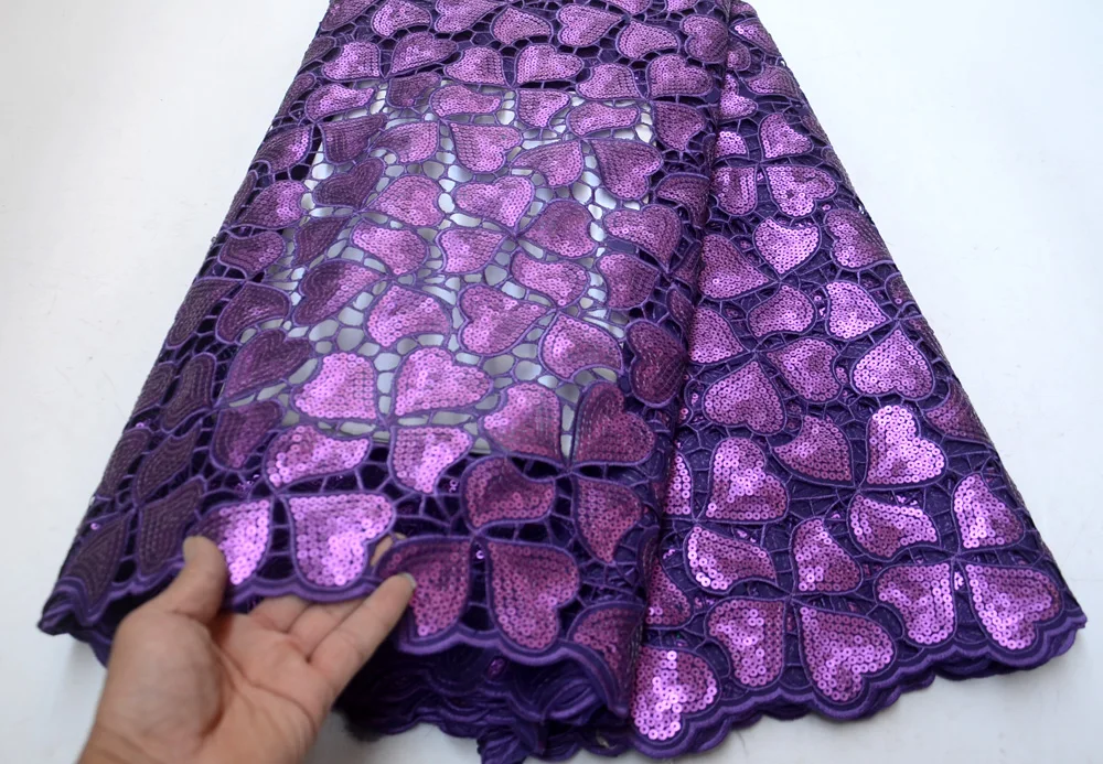 

latest African Bridals Sequins Wedding lace African Tradtional Wedding Full Sequins Purple lace fabric Purple sequins lace