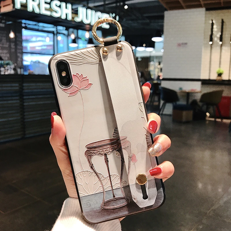 486 Ремешок на запястье Мягкий ТПУ чехол для телефона для Xiaomi mi A1 A2 5X6X8 9 Красный mi K20 4X Note 5 5A 6 7 Pro Чехол s цветок стенд держатель Крышка - Цвет: 486
