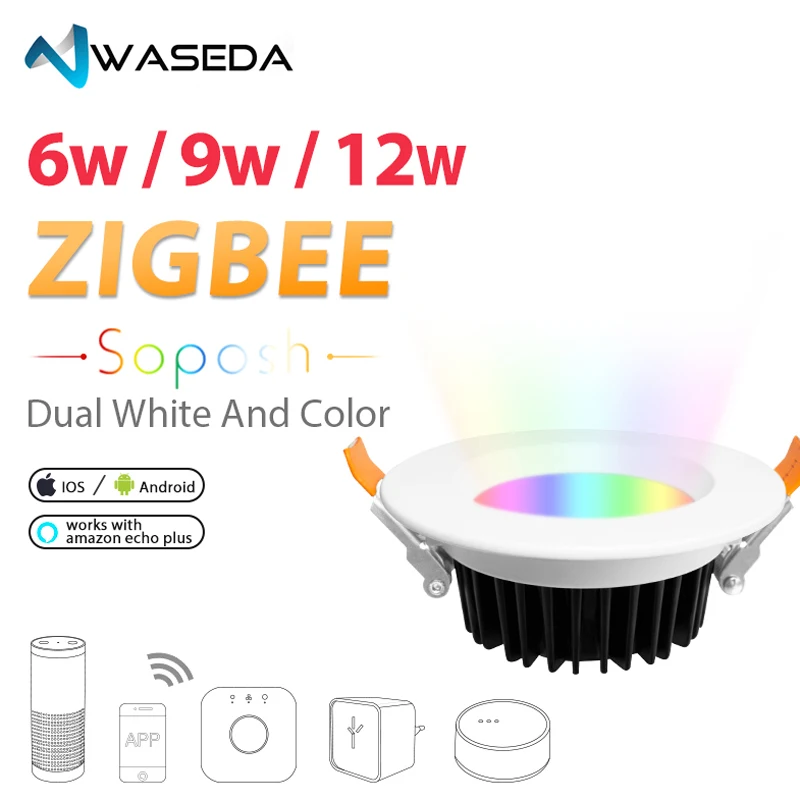 WASEDA светодиодный светильник ZIGBEE link licht 6 Вт 9 12 AC100 240V rgb + cct WW/CW LED LICHT zigbee downlight werken met