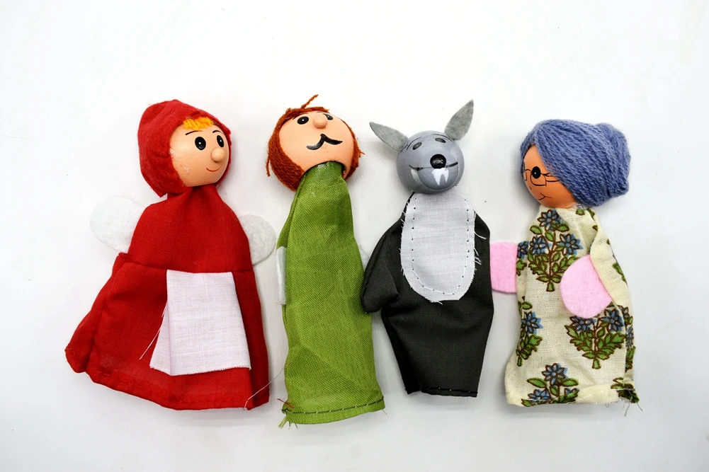 

40PCS=10Set Fairy Tale Little Red Riding Hood Wood Finger Puppets Storytelling Doll Kids Children Baby Educational Toys