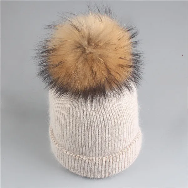 kakhi mink fur Xthree новая простая зимняя шапка из кроличьего меха, шапка с натуральным мехом, шапка с помпоном для женщин, цветная шапка Skullies, теплая Женская шапка - Цвет: kakhi mink fur