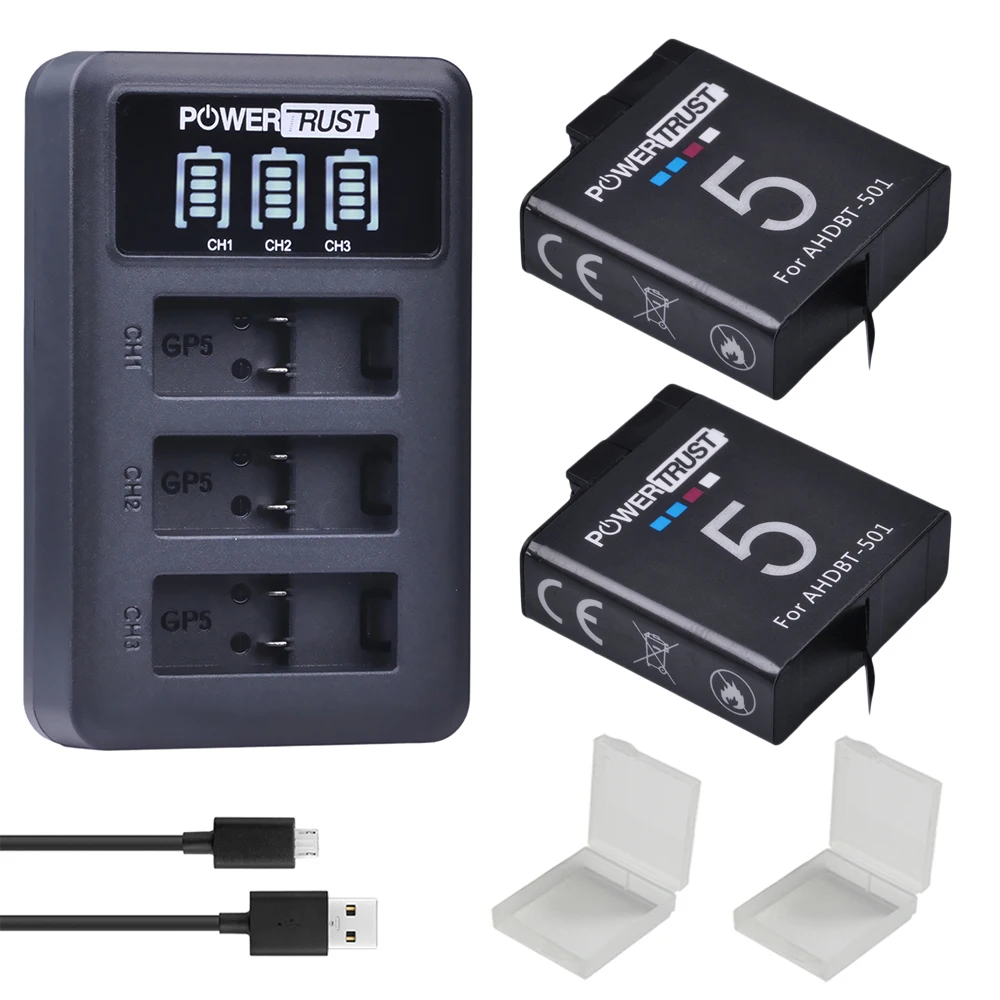 Зарядное устройство со светодиодной подсветкой и USB портом Type C для экшн камеры