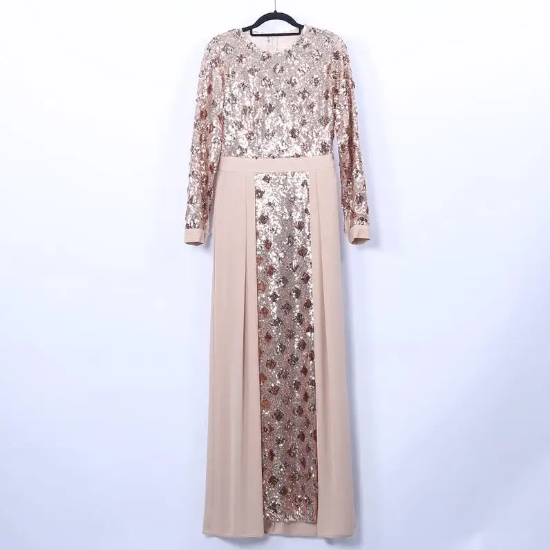 Sequin Vestidos Абая для мусульман, Дубай Арабский пакистанский хиджаб платье для женщин турецкие платья кафтан Elbise Eid халат Musulmane - Цвет: Champagne dress