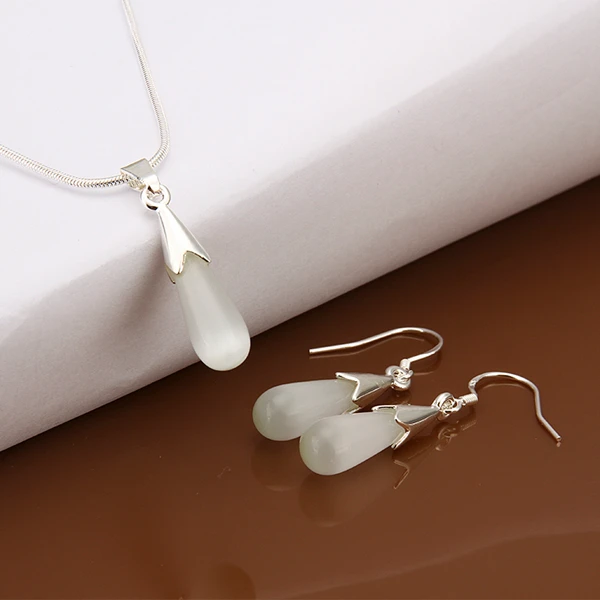 100% S925 Bijoux En серебро Стерлинговое Серебро мундштуки колье/серьги набор украшений