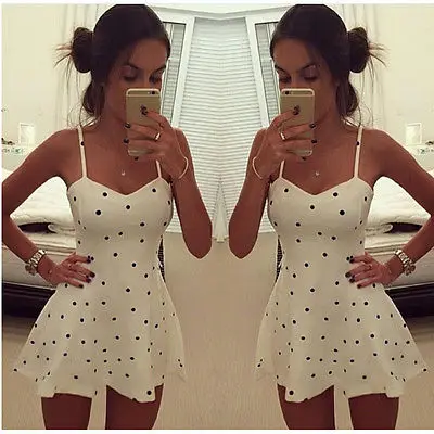 Fashion Casual Women Ladies Dresses Sleeveless Party Cocktail Summer Mini Dress Beach Polka Dot Sweet White | Женская одежда
