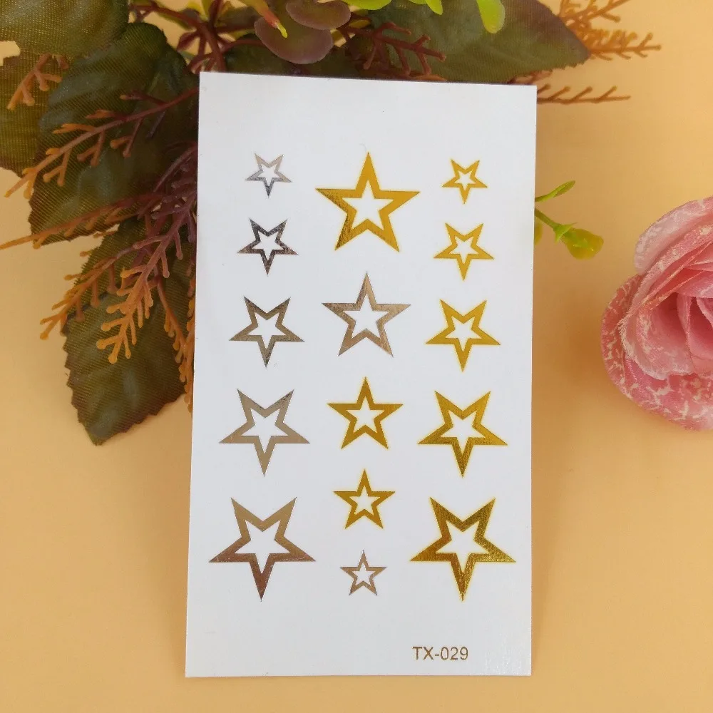 Hot Flash Металлические Звезды татуировки золото серебро Выдалбливают Pentagram pattern
