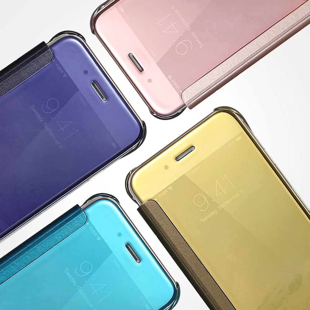 KISSCASE стеклянный зеркальный флип чехол для iPhone X 7 8 6 6S Plus роскошный ПК телефона Huawei